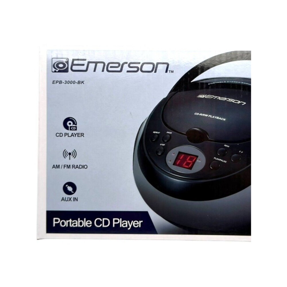 Emerson EPB-3000 Portable CD Player Boombox AM/FM Radio AUX Stereo Black New